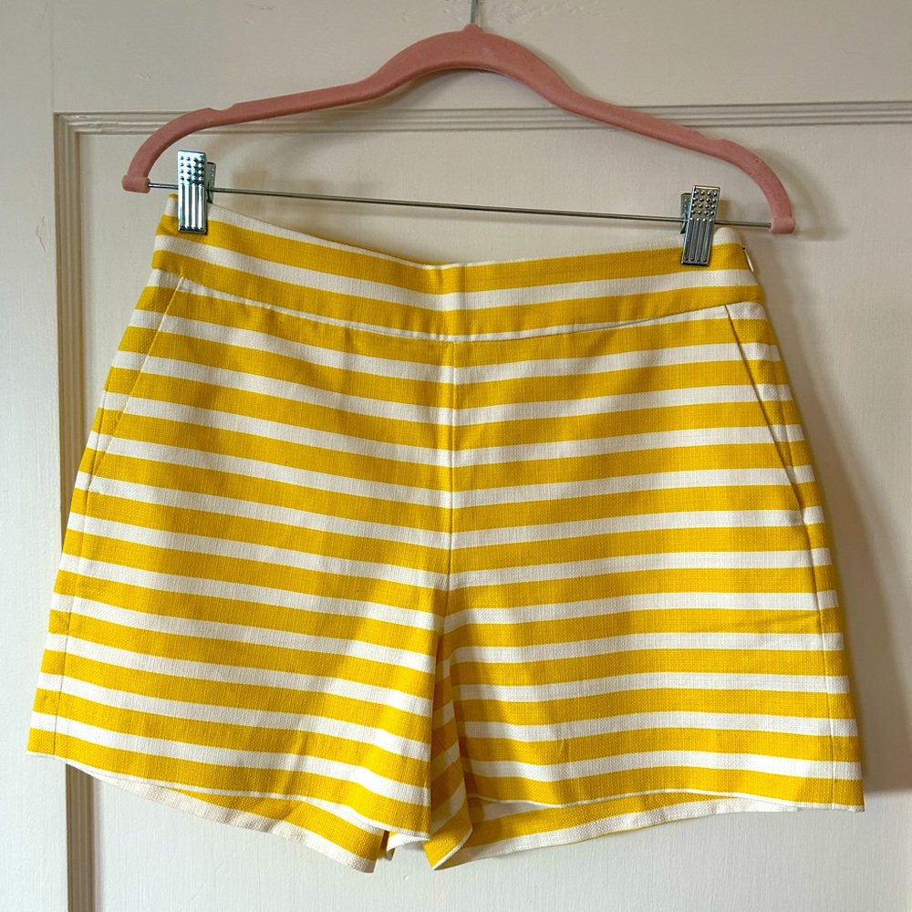J. Crew High Waisted Yellow and White Striped Shorts with Pockets 100% Cotton